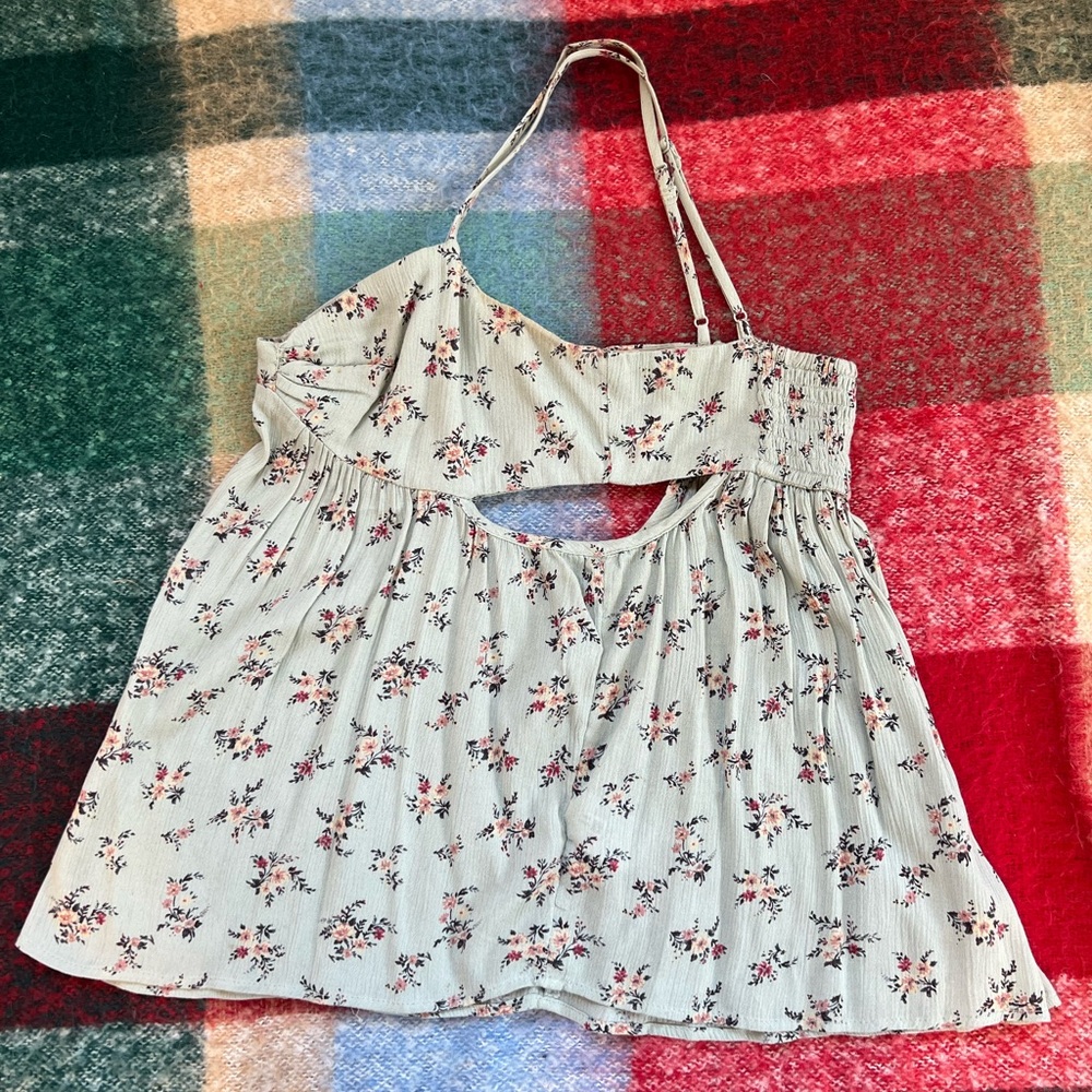 American Eagle Outfitters Mint Floral Smocked Top - Picture 3 of 5